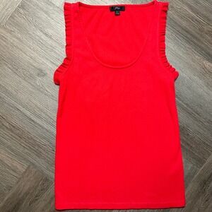 J.Crew‎ Tank Top Womens Coral Red Ribbed Ruffle Sleeveless Knit Preppy